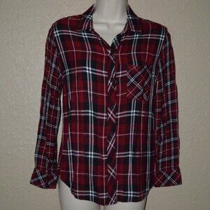 Sz XS Rails Maroon Plaid Long Sleeve Blouse